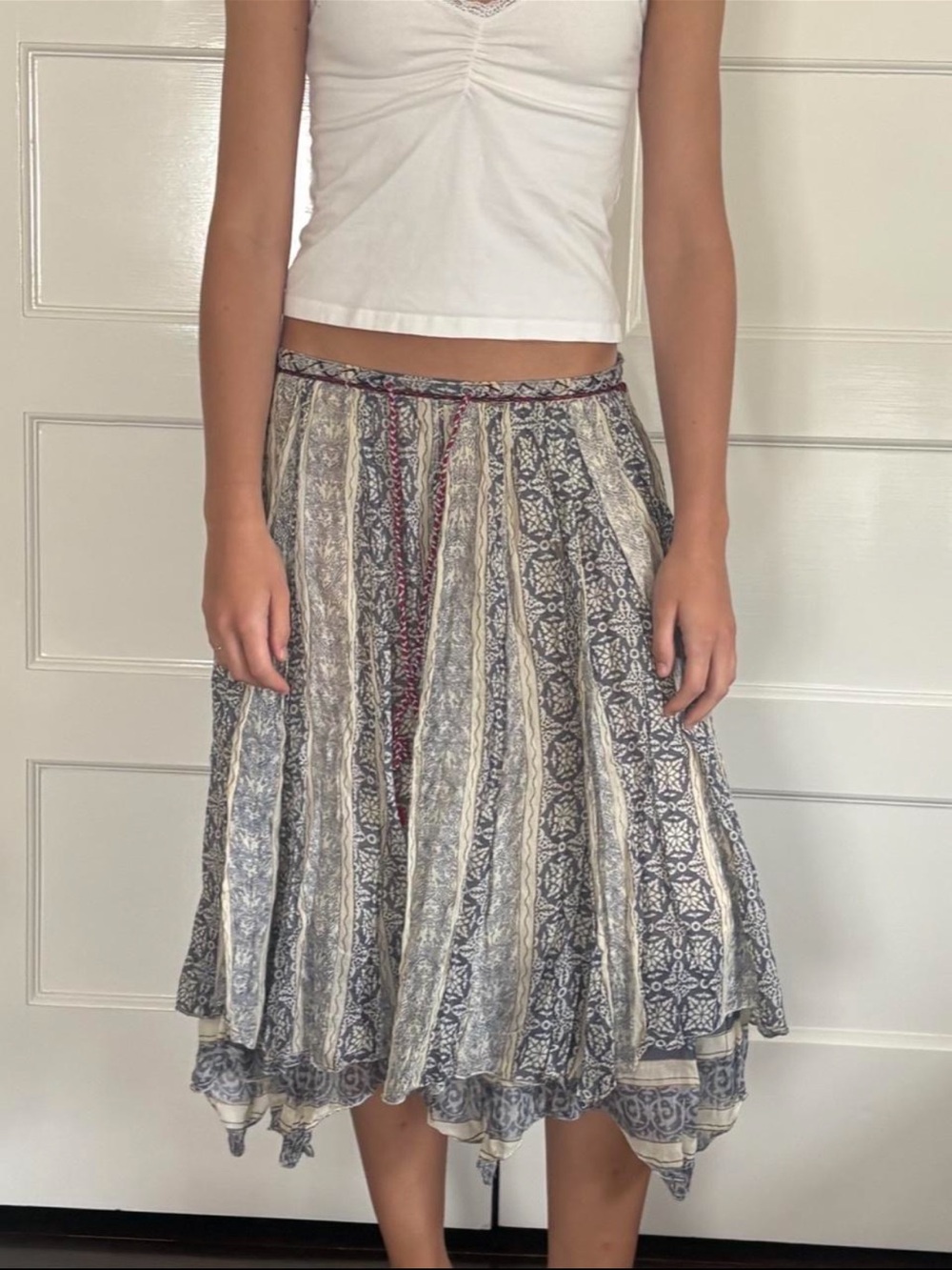 Mes Demoiselles Blue and Cream Handkerchief Hem Midi Skirt